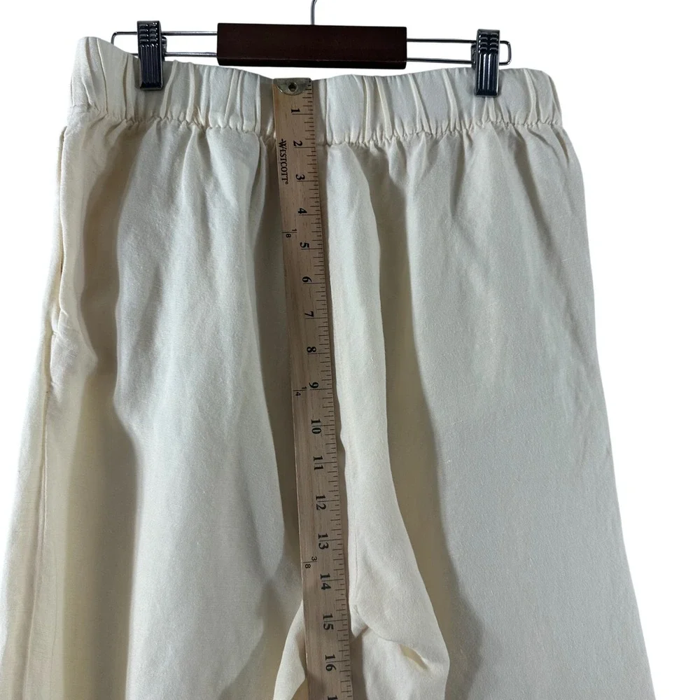 H&M Cream‎ Linen Blend Wide Leg Crop Pants Elastic Waist Womens Small